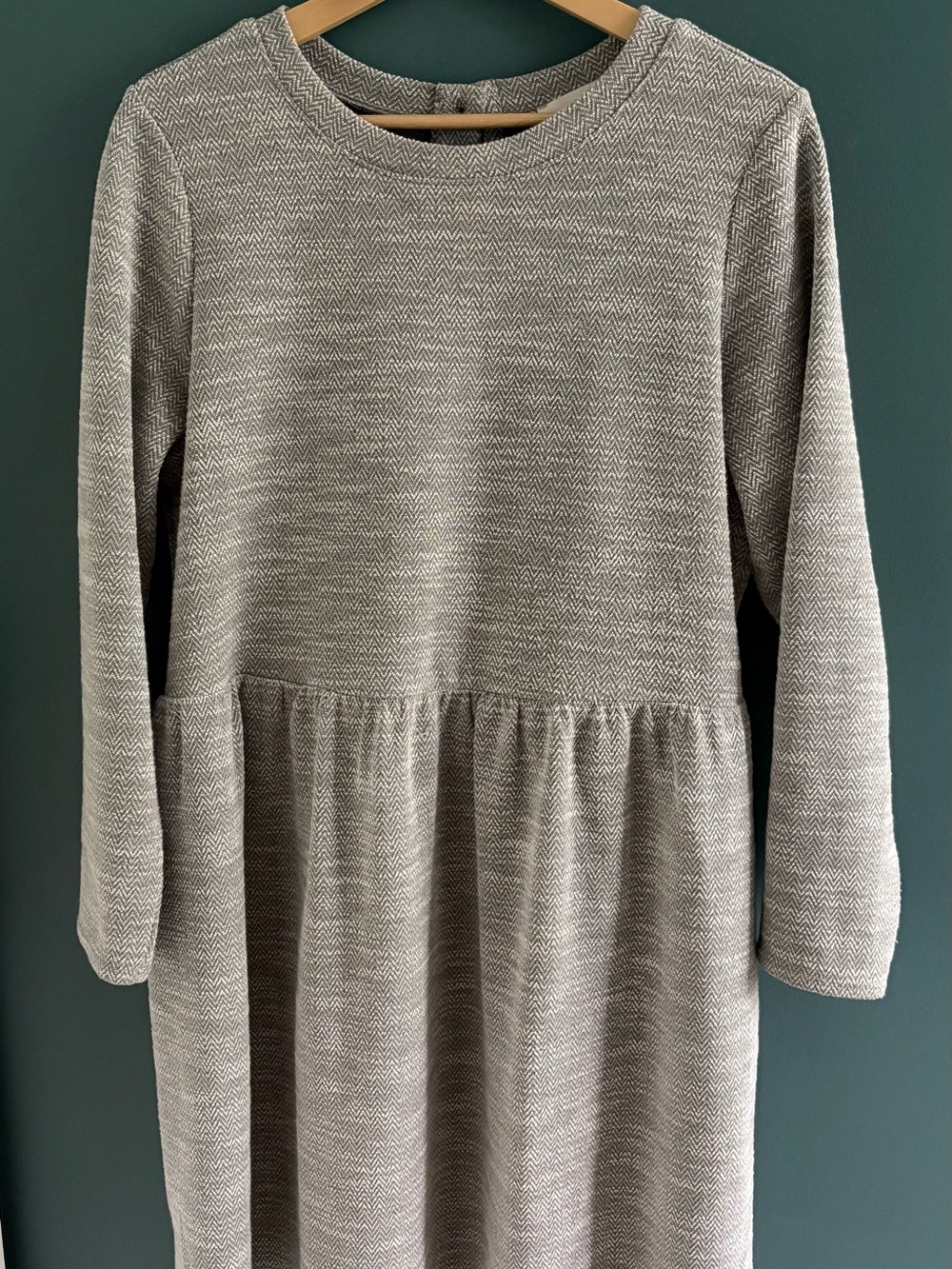 Loft 3/4 Length Sleeve Heather Gray Textured Knit Dress w/Button Back, Sz Large